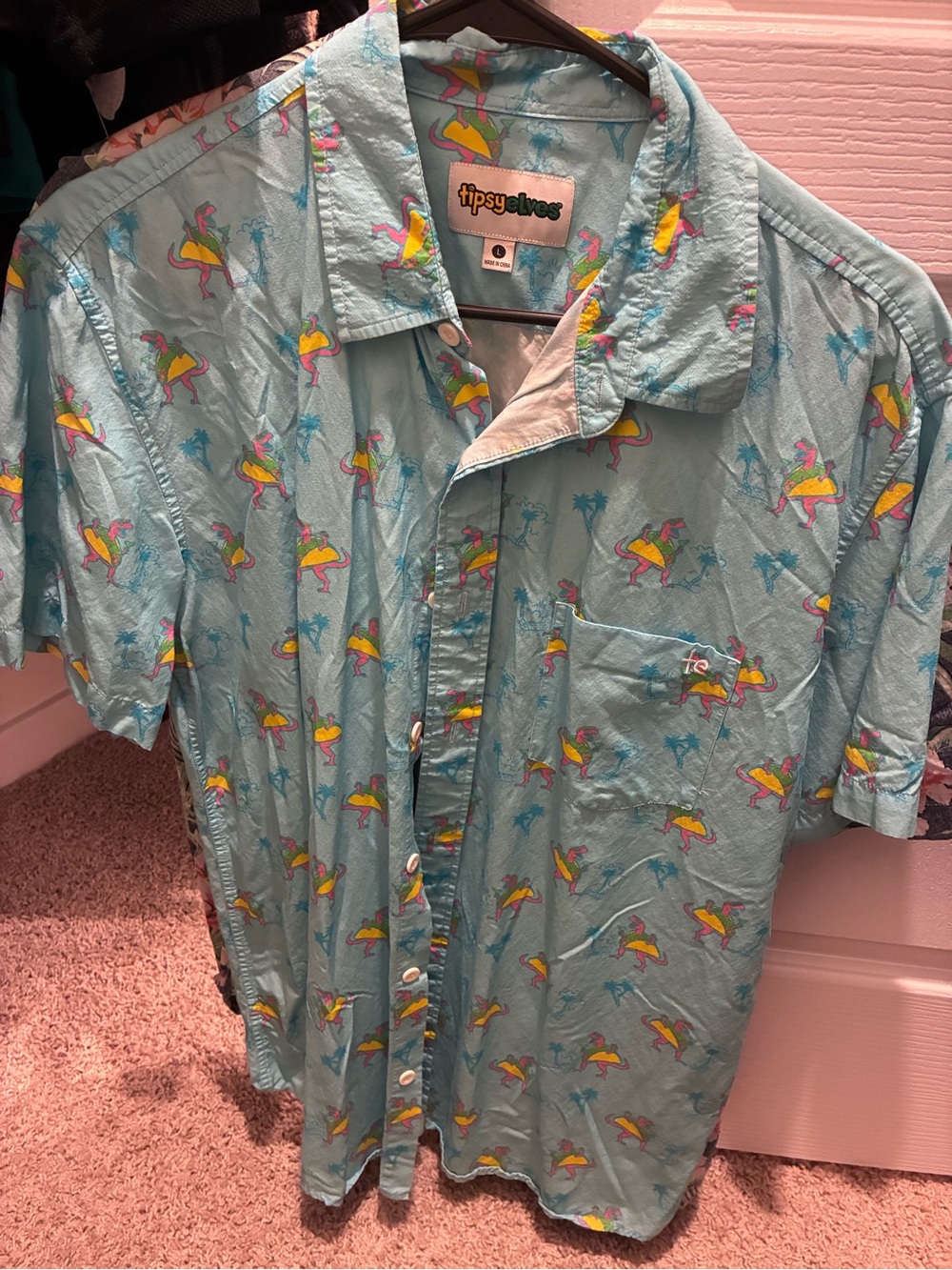 Tipsy Elves Light Blue raptor Print Button-Up Shirt